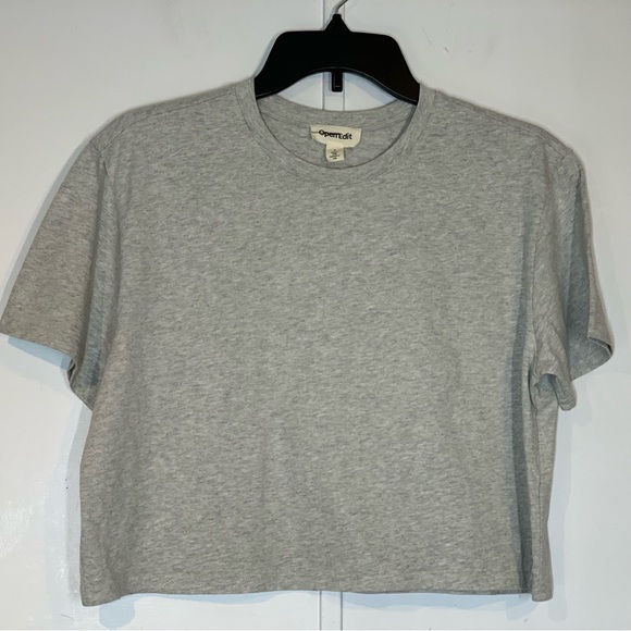 Open Edit Boxy Crop Organic Cotton T Shirt in Heather Grey - Picture 3 of 9